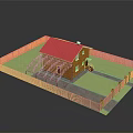 Red Roof House With White Fence Green Lawn And Red Pillars