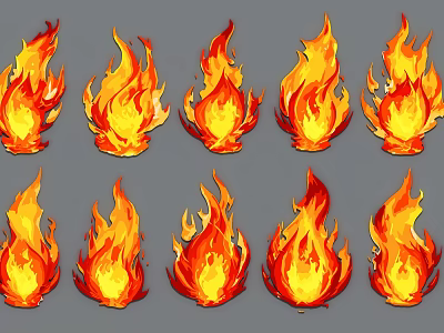 Fiery Flame Shaped Decorative Pendant Set with Red and Yellow Design Patterns 3d model