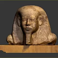 Ancient Egyptian Pharaoh Head Stone Carving With Wooden Base And Detailed Features