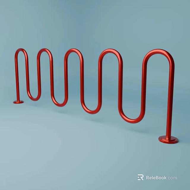 Red Curved Railings With Multiple U Shaped Structures On Light Blue Background 3d model