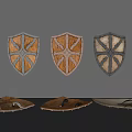 Three Medieval Shields As Vintage Weapons With Wooden Metal Accents And Decorative Patterns