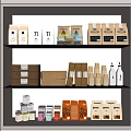 Assorted Food Products Display On Shelf With Various Packaging Containers And Boxes 3d model