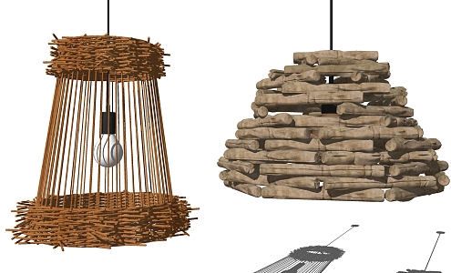 Southeast Asia special-shaped chandelier bamboo woven old wood chandelier combination 3d model