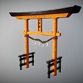 Chinese style archway door head ancient building 3d model