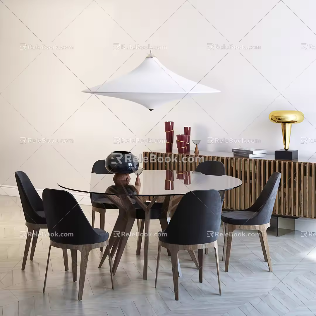 Nordic Dining Table Chair Combination Dining Table Cabinet Combination 3d model