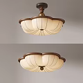 Elegant Petal Shaped Ceiling Light With Beige Fabric Shade And Brown Metal Trim