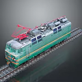 Modern Green and White Electric Train With Red Pantograph On Railway Tracks