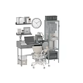 Modern Home Office Desk Chair With Laptop Lamp And Bookshelves