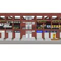 Commercial Street With Two Story Buildings Modern Storefronts And Shop Signboards