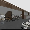 Modern Lounge Area Interior With Wooden Bar Counter High Stools Hanging Lights And Green Plant
