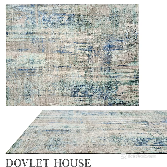 Modern Abstract Blue Gray Beige Square Rug With Textured Pattern For Living Room 3d model 