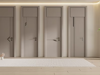 Modern Hinged Doors With Sleek Linear Patterns In Light Gray Home Interior 3d model