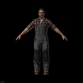Realistic Male Character in Plaid Shirt and Overalls Standing with Arms Outstretched