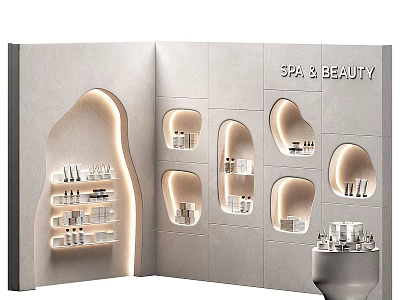 SPA Beauty Display Shelves with Curved Recessed Design and Built-in Lighting for Skincare Products 3d model