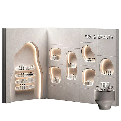 SPA Beauty Display Shelves with Curved Recessed Design and Built-in Lighting for Skincare Products 3d model