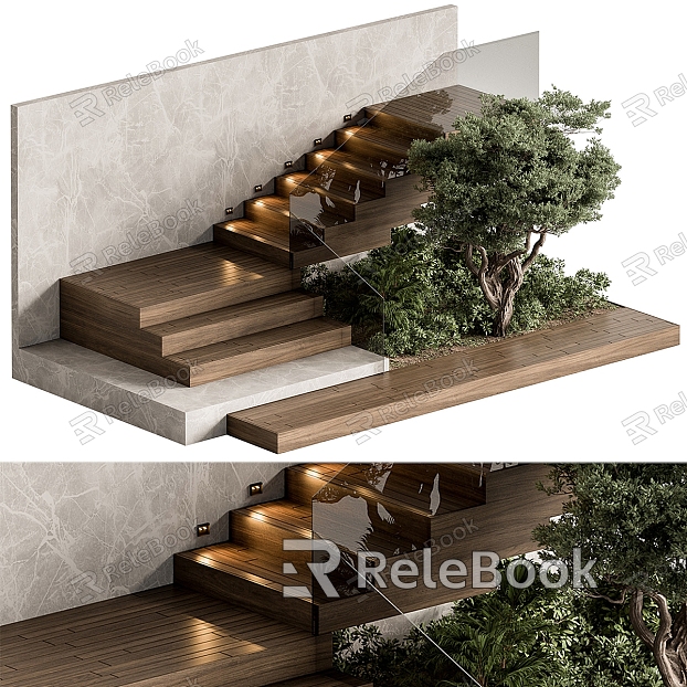 Modern Stair Landscape Landscape Stair Green Plant model