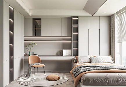 Modern Tatami Bedroom Small Bedroom Desk Bookcase Wardrobe Integral Combination Whole-body Cabinet Whole-house Sized Cabinet Bedroom Ornaments 3d model