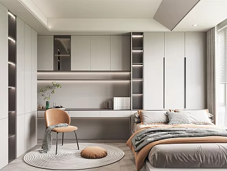 Modern Tatami Bedroom Small Bedroom Desk Bookcase Wardrobe Integral Combination Whole-body Cabinet Whole-house Sized Cabinet Bedroom Ornaments 3d model