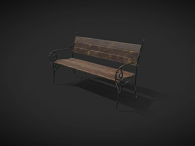 Vintage Outdoor Bench With Wooden Seat Back And Curved Metal Armrests Design 3d model