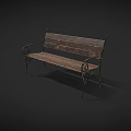 Vintage Outdoor Bench With Wooden Seat Back And Curved Metal Armrests Design