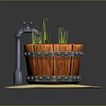 Wooden Barrel Water Feature With Faucet Lotus Flower And Aquatic Plants
