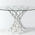 Round Glass Top Dining Table With White Woven Structure Base Design 3d model