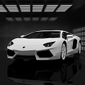 White Lamborghini Sleek Sports Car In Indoor Showroom With Reflective Floor And Modern Lighting