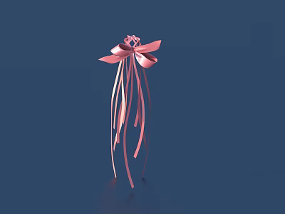 Pink Bow Decorative Accessory With Long Ribbons On Blue Background 3d model