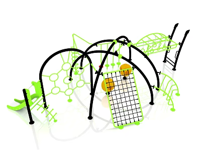 Fun Playground Equipment With Climbing Net Slide Arched Structures And Frames 3d model