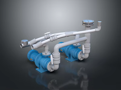 Industrial Equipment Blue Pumps With White Connecting Pipes And Valves 3d model