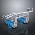 Industrial Equipment Blue Pumps With White Connecting Pipes And Valves