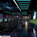 Modern Internet Cafe Interior With Gaming Computers Neon Lights And Plants 3d model