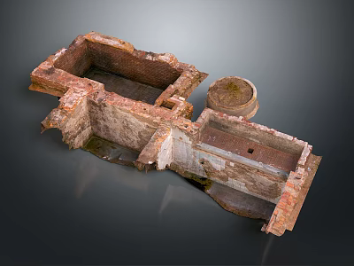 Ancient Architectural Ruins With Stone Brick Structure Square And Circular Components 3d model