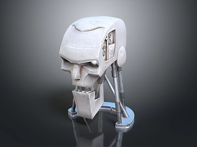 Smart Machine Skull Head Design With White Exterior Metal Stand And Mechanical Components 3d model