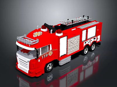 Red Fire Truck Toy Model With Ladder Number 179 And Decorative Details 3d model