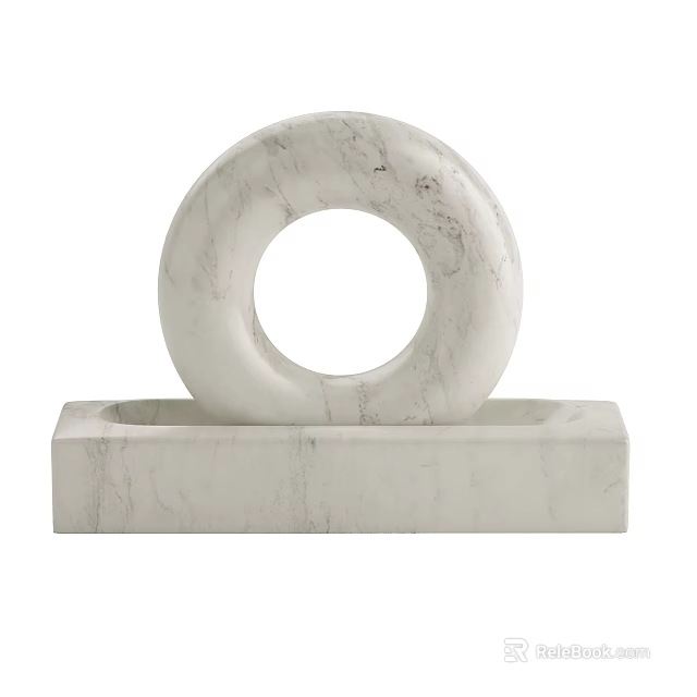 Modern Marble Decorative Ornament Set With Circular Ring And Rectangular Base 3d model