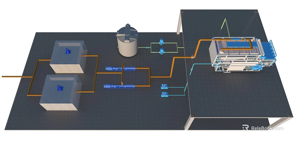 Industrial Factory Layout With Pipes Storage Tank And Equipment Connections 3d model 
