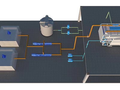 Industrial Factory Layout With Pipes Storage Tank And Equipment Connections 3d model