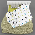 Comfortable Double Bed With White Striped Headboard Green Mattress And Polka Dot Bedding