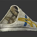 White Mesh Slippers With Yellow Blue Stripes Casual Open Back Comfortable Daily Wear