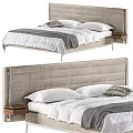 Double Bed With Gray Upholstered Headboard White Sheets Gray Blanket and Patterned Pillow 3d model
