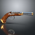 Vintage Old Fashioned Pistol With Wooden Grip Metal Parts And Gold Accents