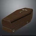 Brown Wooden Coffin Design With Gold Cross And Metal Clasps