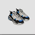 Modern Casual Sneakers with Gray Black Blue White Block Design Thick Sole Mesh Panel Details