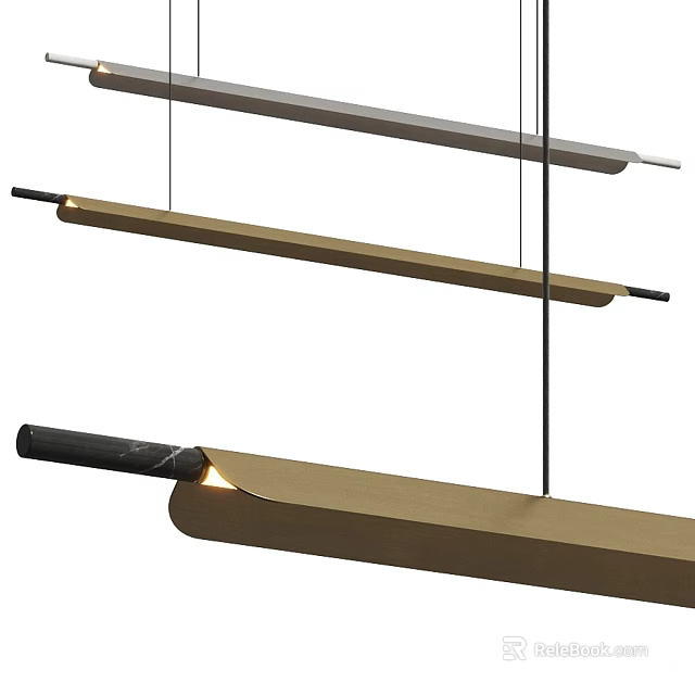Modern Linear Pendant Light Fixture with Brass and Black Finish Sleek Hanging Chandelier Design 3d model 