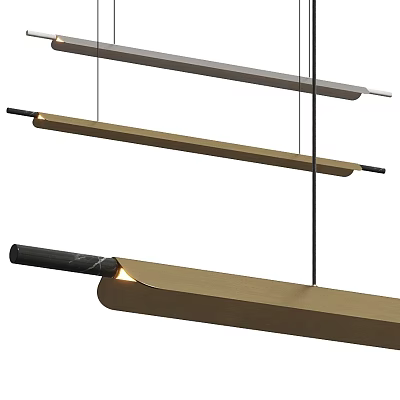 Modern Linear Pendant Light Fixture with Brass and Black Finish Sleek Hanging Chandelier Design 3d model
