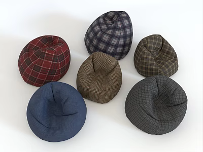 Various Colored Plaid Fabric Bean Bag Chairs With Dome Design 3d model
