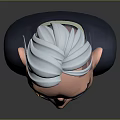 Cartoon Character Gentleman With White Hair Monocle Mustache Bow Tie And Blue Suit Badge