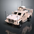 Beige Military Style Utility Vehicle with Roof Mounted Equipment and Antennas