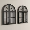 Stylish Black Frame Casement Windows With Arched Top And Double Glass Panes On Interior Wall